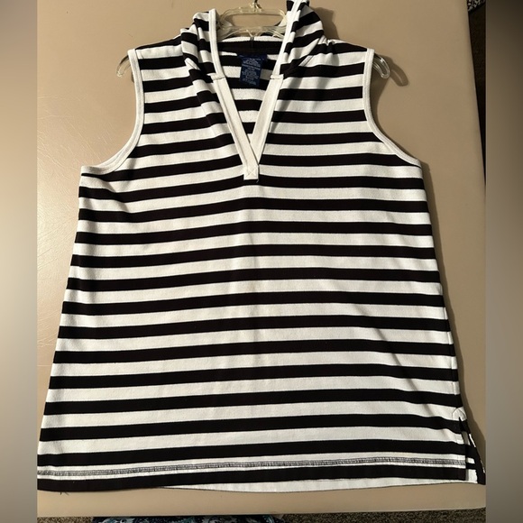 CATALINA Black and White Striped Sleeveless Top With Hoodie - Picture 1 of 7